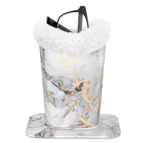 Image of Eyeglasses Holder,Plush Lined PU Leather Pattern Stand Case with Magnetic Base,Unisex for Women Men