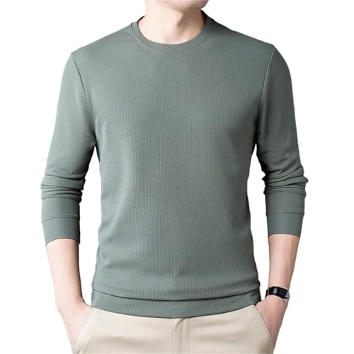 Men's Casual Waffle Round Neck Knit Comfortable Long Sleeved Pullover
