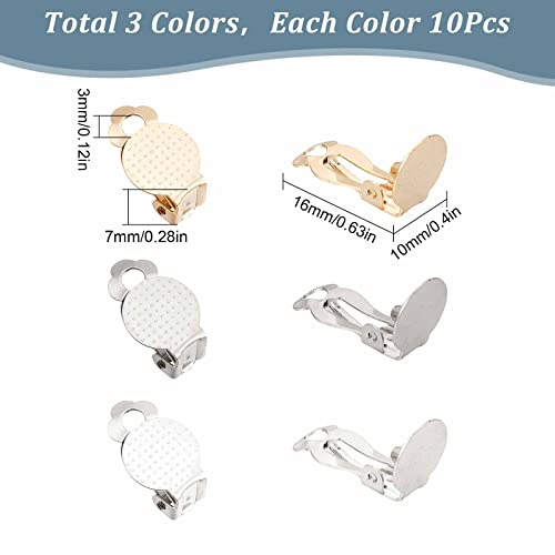 SUNNYCLUE 1 Box 30Pcs 3 Colors Clip on Earrings Findings Round Flat Back Earring Clips Stainless Steel Earring Converters Non-Pierced Earring Settings for Women Adults jewellery Making DIY Crafts - Image 2