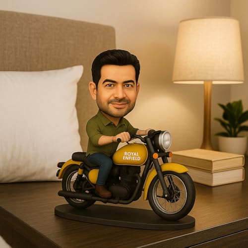 Image of Customized MDF Royal Enfield Bike Caricature | Personalized Sublimation Printed Showpiece Gift for Men | Unique Table Decor for Birthday, Office, Riders & Royal Enfield Lovers