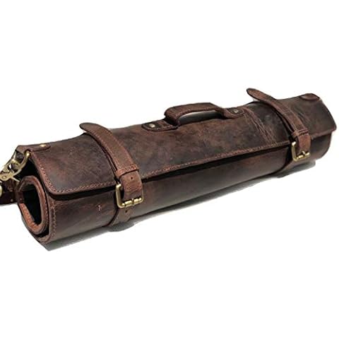 vintage crafts Genuine Buffalo Leather Knife Roll Set Chef's Knife Holder Cutlery Sheath Artist Case Organizer Storage bag Travel Friendly Gift for Men & Women Portable chef knife cases Organizer Cover