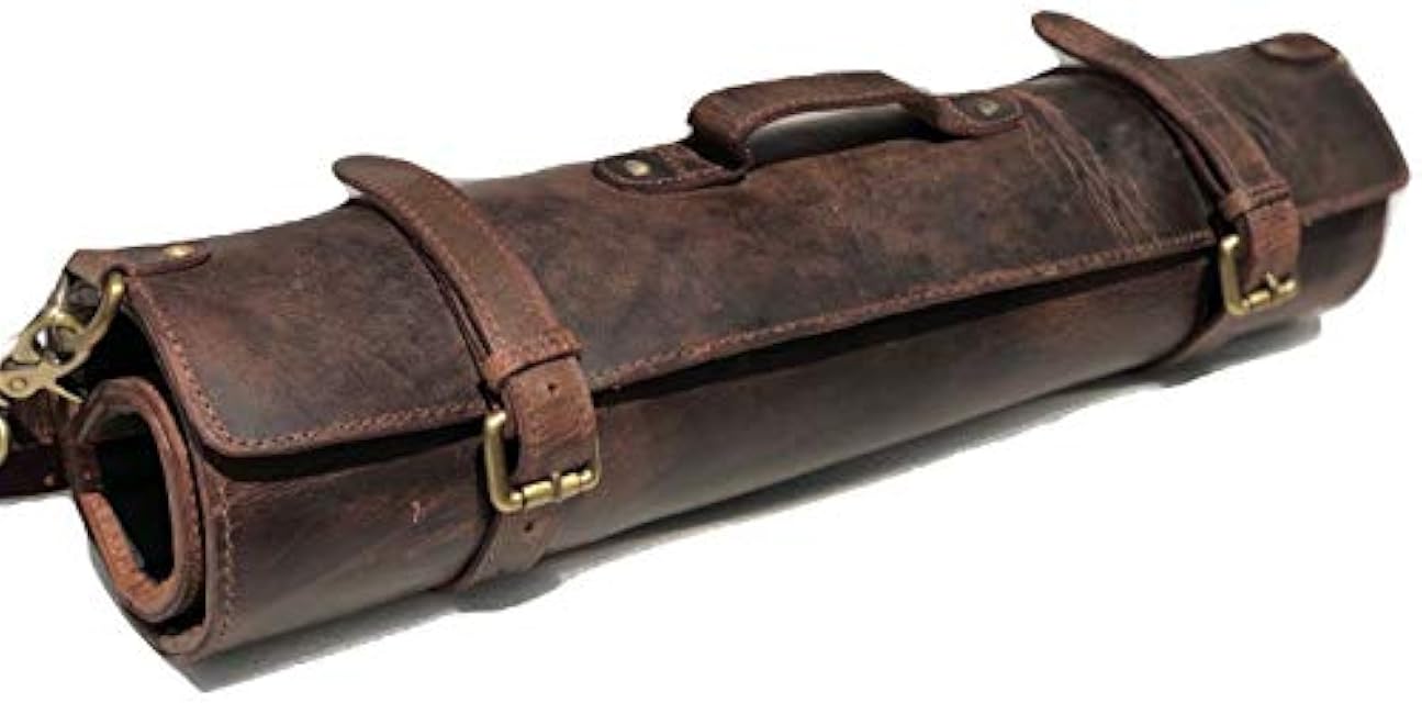 vintage crafts Genuine Buffalo Leather Knife Roll Set Chef's Knife Holder Cutlery Sheath Artist Case Organizer Storage bag Travel Friendly Gift for Men & Women Portable chef knife cases Organizer