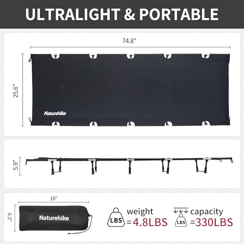 Naturehike GreenWild Camping Cot, Ultralight Folding Backpacking Cot, Supports 330lbs, Portable Camping Bed for Adults for Camping Hiking Travel Home, Black - Image 3