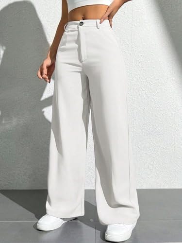 Image of Toochki Trousers for Woman Pants Women's Formal Office Korean | Beige Track Pant | Straight | Cotton Spandex Stretchable Trouser | High-Waisted Bottom Wear