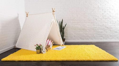 Image of Shaggy Area Rug - Extra Plush Luxury Carpet, Super Soft & Cozy Feel| Perfect for Living Room, Bedroom, and Stylish Home Decor- Yellow (7 x 10 ft)