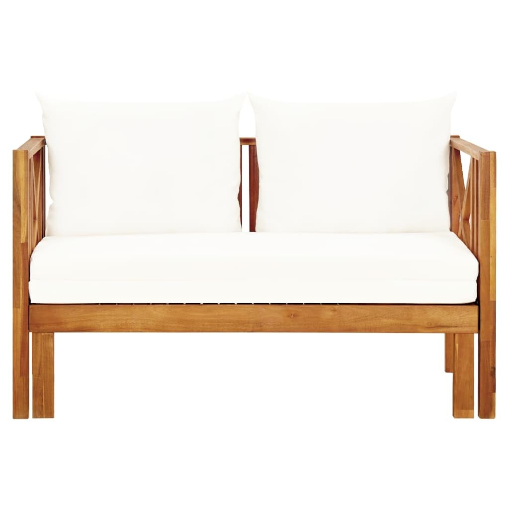 Fengshui Panca da giardino in acacia massiccio, 122 cm, con cuscino | Legno trattato ad olio, multifunzionale come letto da giorno, imbottitura spessa, facile da pulire