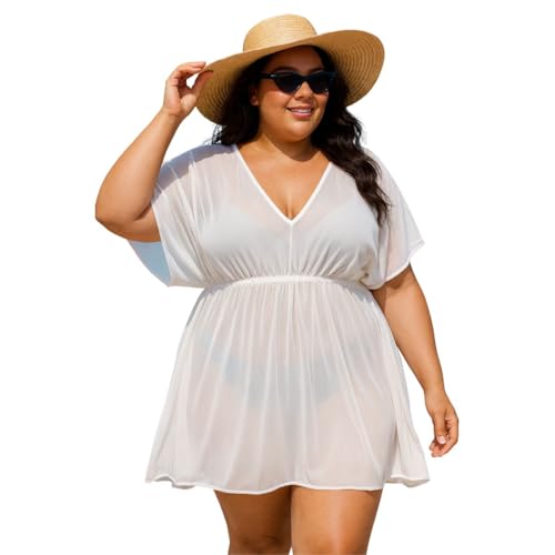 Saída De Praia Plus Size Elegante Vestido De Tule Soltinho Branco G1
