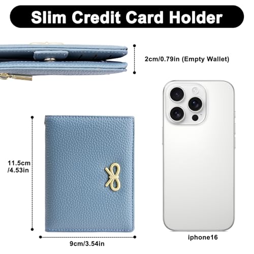 Image of GOIACII Women's Small Bifold Cute Bow Wallet Rfid Blocking Ladies Card holder Wristlet with Zipper Coin Pocket Blue