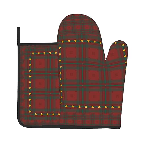 Christmas Grid Oven Mitts And Pot Holders Sets Potholders & Oven Gloves Microwave Gloves Baking Mats Pot Holders Sets Oven Gloves Heat Resistant