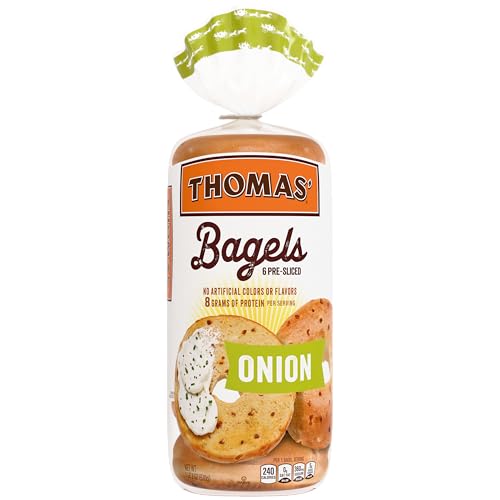 Thomas' Onion Bagels, 6 count, (3.0 oz each), 8g Protein, Kosher Bagels, 18 oz Bag