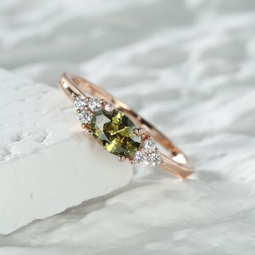 Rings for Women Rose Gold Plated Simulated Peridot Stackable Solitaire Engagement Wedding Ring2