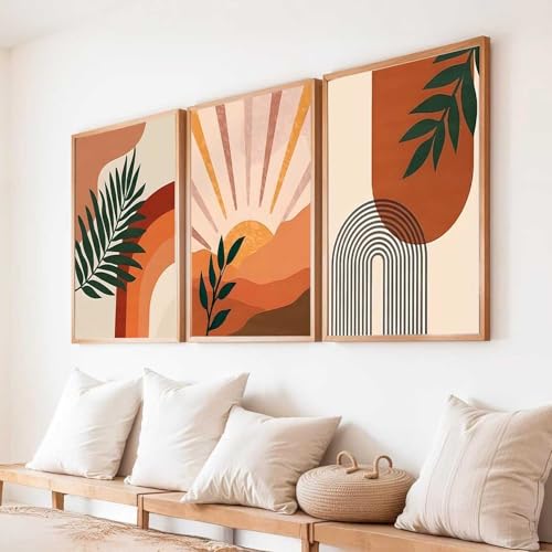 Image of kotart Home Decor Boho Painting Decorative Wall Art poster With Frame For Living Room Bed Room Hotel Wall Decor Digital Reprint Set of 3 (13X17 inch)