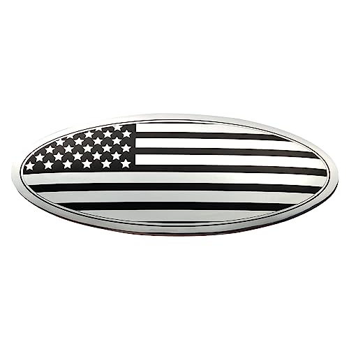 Image of 9.5 Inch Front Grille American Flag Overlay Emblem Compatible with Ford, Silver Rear Tailgate Flag Emblem Badge Compatible with F150 2015-2021
