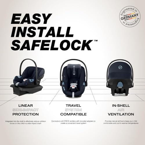 Image of Cybex Aton G Infant Car Seat with Linear Side-Impact Protection, 11-Position Adjustable Headrest, in-Shell Ventilation, Easy-in Buckle, Safelock Base, Ocean Blue
