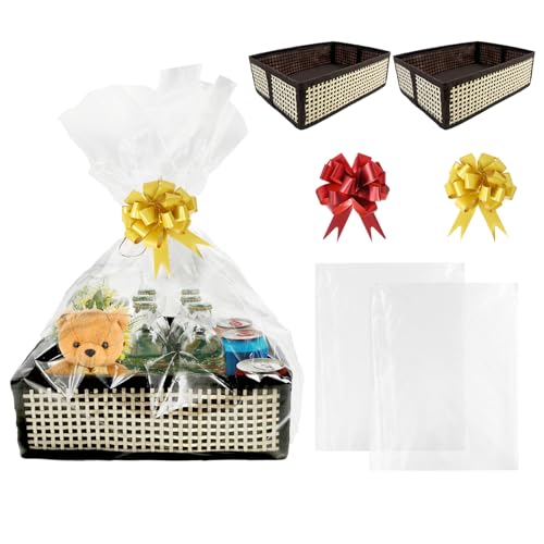 Panier en bambou pour kit cadeau de naissance et fête prénatale avec nœuds