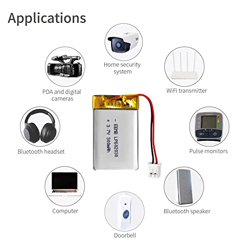 Eemb 3.7V Lipo Battery 300Mah 602030 Lithium Polymer Ion Battery Rechargeable Lithium Ion Polymer Battery With Jst Connector Make Sure Device Polarity Matches With Battery Before Purchase!!! #TOP7