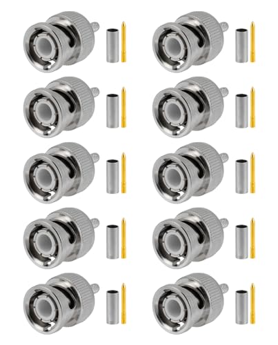 Vecys 10 PCS BNC Connettori 50 Ohm BNC Maschio Crimpare Connettore per RG316 RG174 RF Coassiale Cavo