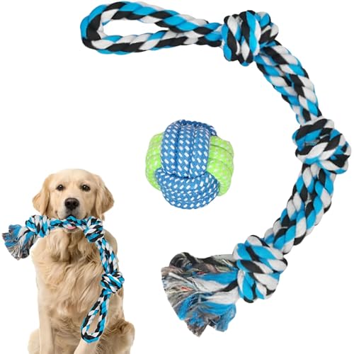 BDBFPAN Hundespielzeug Seil, Hundespielzeug Unzerstörbar Große Hunde für Aggressive Kauer, Set mit 2 unzerstörbare Kauspielzeug Robustes gedrehtes Seilspielzeug für Mittelgroße und Große Hunde