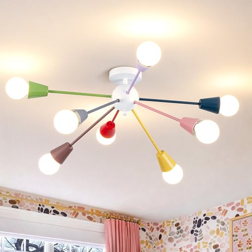 Lumraxsun 33 Inch Colorful Sputnik Chandelier, 8-Light Kids Ceiling Light