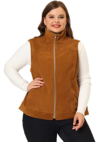Agnes Orinda Plus Size Sleeveless Vests for Women Casual Zipper Side Pocket Corduroy Vests3