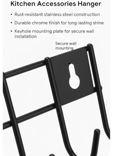 Image of 12 Hooks Wall Mounted Kitchen Utensil Hanger Rack | Heavy Duty Metal Storage Holder for Cooking Tools, Pans & Accessories | Space Saving Organizer for Kitchen & Bathroom (Black, 3 Pc)