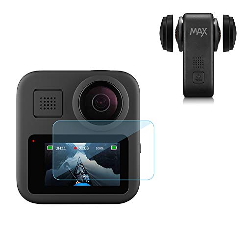 LARRITS 2 Stück Panzerglas Schutzfolie Displayschutzfolie + 2 Stück Silikon Objektivdeckel für GoPro Max Cover