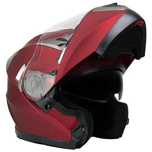 Milwaukee Helmets MPH9826DOT Ionized Flat Red Advanced Motorcycle Modular Helmet w/Drop Down Visor - X-Large