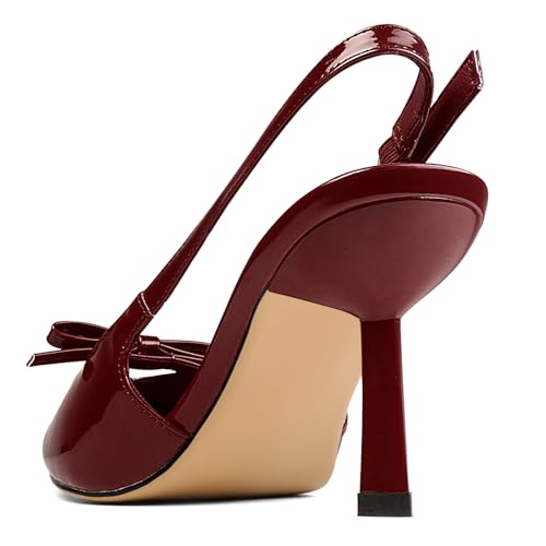 QIV Red Slingback Heels for Women Bow Pointed Toe Kitten Heels Closed Toe Low Heel Pumps3