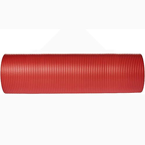 Image of amazon basics Nitrile Butadiene Rubber 13mm Extra Thick Yoga | Exercise Mat with Carrying Strap | Red & Teal Green Combo