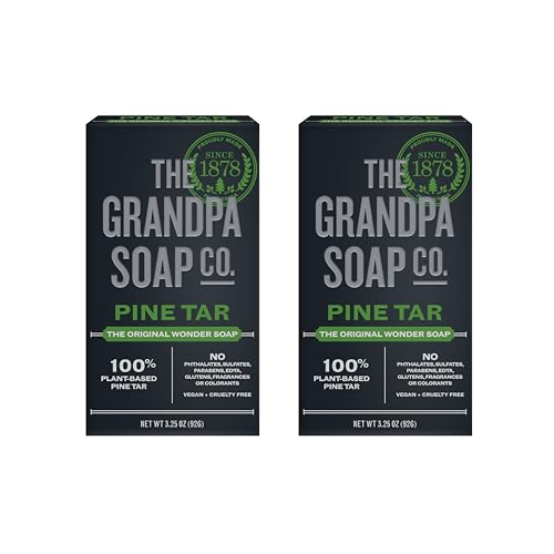 Pine Tar Bar Soap by The Grandpa Soap Company | The Original Wonder Soap |Vegan, 3-in-1 Cleanser, Deodorizer & Moisturizer | 3.25 Oz. Each – 2 Pack