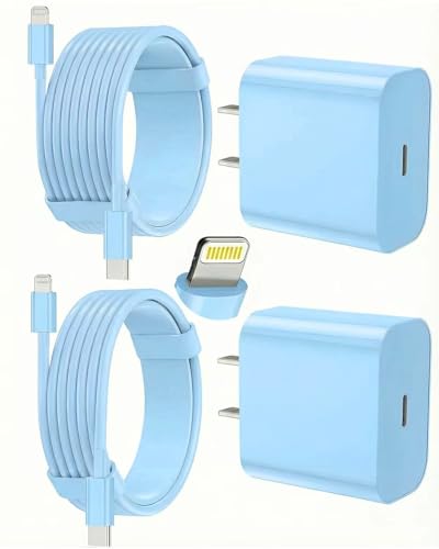 FEEL2NICE iPhone Charger Fast Charging 2 Pack Type C Wall Charger Block with 2 Pack [6FT&10FT] Long USB C to Lightning Cable for iPhone 14/13/12/12 Pro Max/11/Xs Max/XR/X,AirPods Pro,Blue
