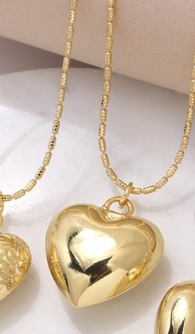 Puffy Puffed Heart Necklace – 14K Gold Plated Heart Chain with Charm, Hypoallergenic and Water-Resistant, Tarnish-Free Necklace, Elegant Chain Pendant Heart Necklace for Women3