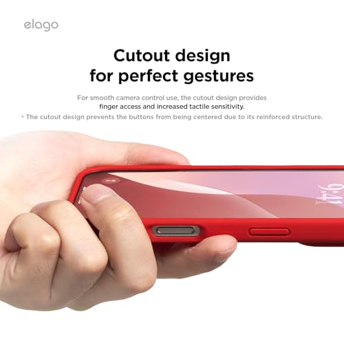 Image of elago Compatible with iPhone 16 Case, Premium Liquid Silicone Case, Full Body Protective Cover, Shockproof, Slim Phone Case, Anti-Scratch Soft Microfiber Lining, 6.1 inch (Red)