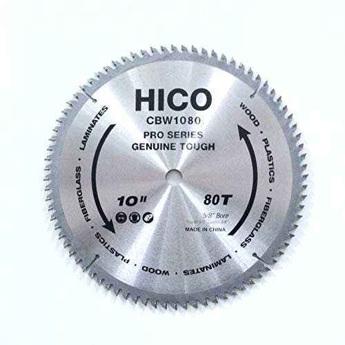 HICO 10-Inch 80-Tooth ATB Miter Saw Blade Thin Kerf General Purpose Saw Blade with 5/8-Inch Arbor for Softwood Hardwood Plywood