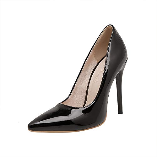 Escarpins sexy en cuir verni à bout pointu pour femme avec talon haut de 11 cm Escarpins faciles à marcher et soirée pour femme Grande taille za637s, Noir ,...