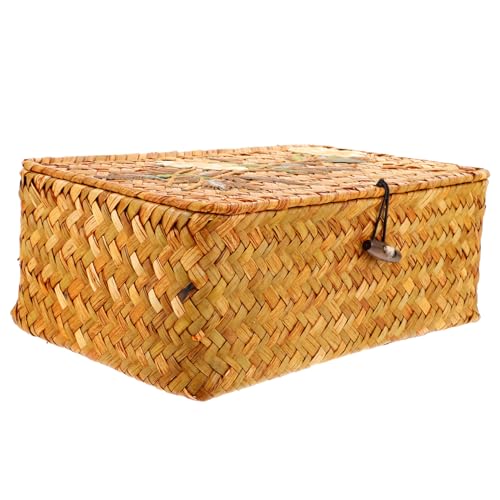 Cesta tejida con tapa para salón y cocina organizador decorativo 2