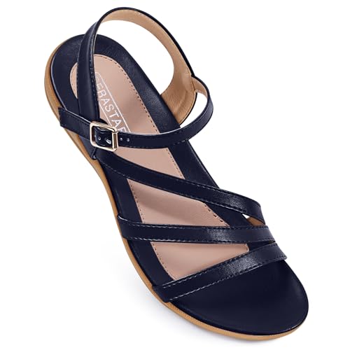 Image of Flat Sandals for Women Dressy - Comfortable Summer Strappy Sandal | Dress Comfy Walking Ankle Strap Open Toe Casual Womens Sandal - Arch Support Cushioned Wedding Shoes for All-Day Comfort