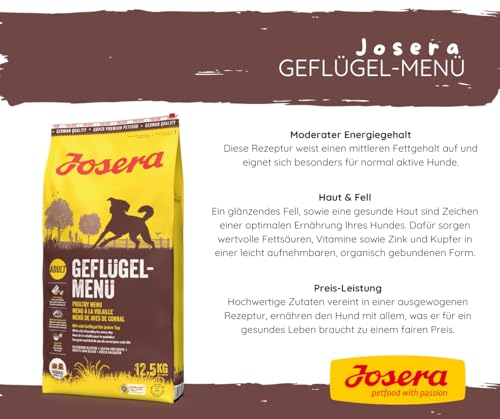 Josera - Hundefutter - Josera Exclusive Geflügelmenü - Trockenfutter 12,5 KG + Goodie Frisbee - Viel Geflügel für jeden Tag & glänzendes Fell