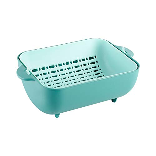 BeyondElegance Kitchen Strainer/Colander Bowl Sets, 2-in-1 Multifunction Large Plastic Washing Bowl and Strainer, Space-Saver, for Fruits Vegetable Cleaning Washing Mixing (GREEN)