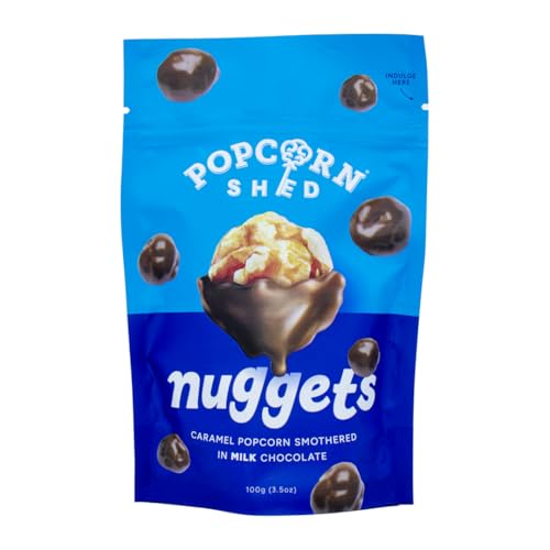 Milk Chocolate Popcorn Nuggets Single 100g Pouch Caramel Popcorn Smothered in Belgain Milk Chocolate Movie Night Snack
