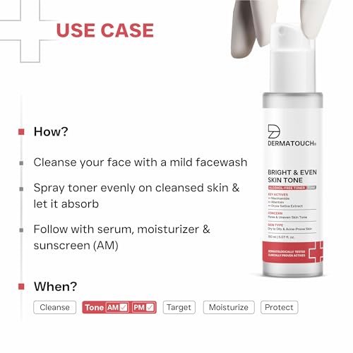 Image of DERMATOUCH BRIGHT & EVEN SKIN TONE ALCOHOL FREE TONER with 3% Niacinamide | Face Toner For Dullness, Dehydration & Open Pores | Suitable For All Skin Types | 150ml