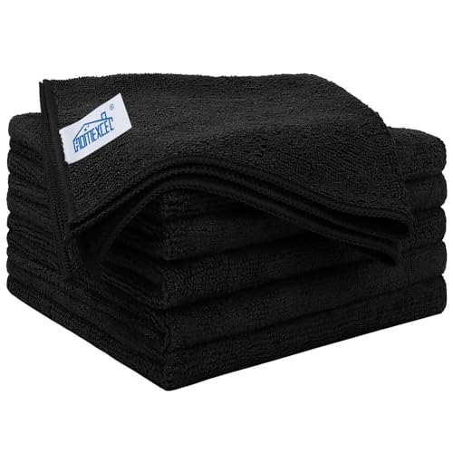 Image of HOMEXCEL Black Microfiber Cleaning Cloth 6 Pack, 12.5 x 12.5 inch Microfiber Towels for Cars, Ultra Absorbent Car Washing Cloth, Lint Free Streak Free Cleaning Rags for Car, Kitchen, and Window