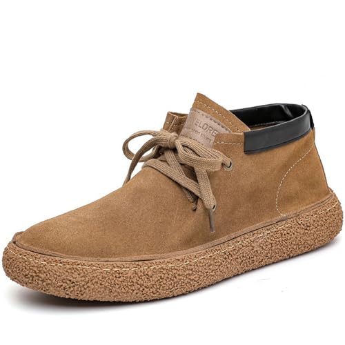 Men's Vintage Brushed Suede Leather Mid Top Ankle Boots Fashion Slip Resistant Lace Up Casual Loafers For Casual And Hiking