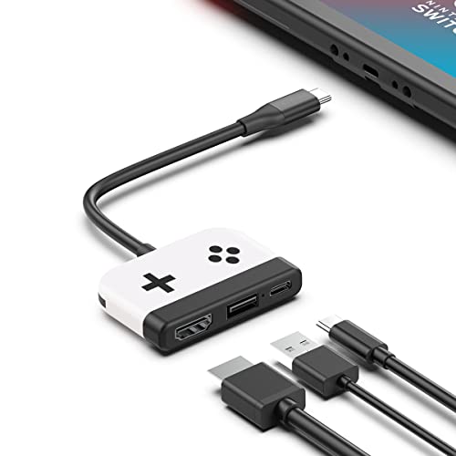 Switch Dock für Nintendo Switch OLED, Hagibis tragbare TV-Dockingstation mit HDMI und USB 3.0 Port Ersatz Base Dock Set Typ C auf HDMI TV Adapter für MacBook Pro Air (weiß) Cover