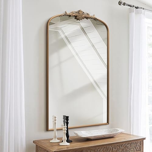 Besdomus Arched Mirror, 42 X 24 Inch Gold Traditional Vintage Ornate Baroque Tall Mirror Antique Style Wall Mounted Mirrors For Entryway thumb #5