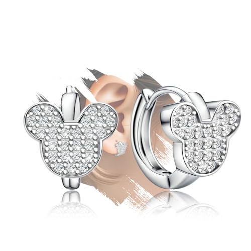 Cute Hoop Earrings for Girls Teens Women - Sterling Silver Hypoallergenic Cubic Zirconia Mouse Earrings Dainty Lovely Loop Earrings Fashion Jewelry Adorable Gifts for Christmas Birthday Daughter