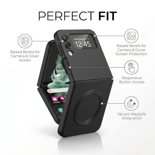 Image of amazon basics Premium Mag-Safe Case for Samsung Galaxy Z Flip 3 | Shockproof & Anti-Scratch Cover | Soft Silicone with Wireless Charging | Camera Lens Guard - Black