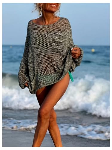 GORGLITTER Women's Plus Size Crochet Sweater Ribbed Knit Long Sleeve Pullover Sweater Going Out Outfits3