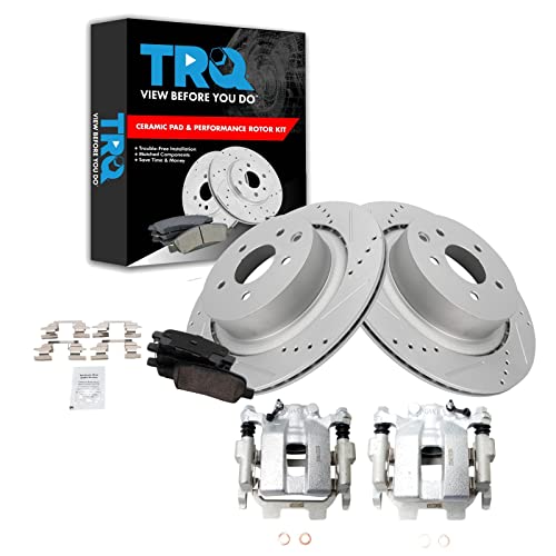 Image of TRQ Performance Rear Brake Pad and Rotor Set Ceramic Vented Coated Rotors