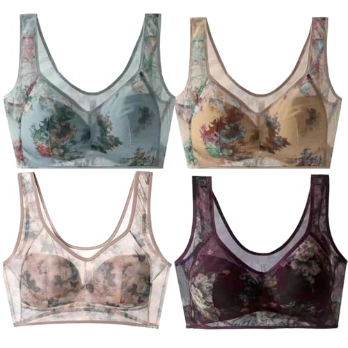 Sakesfor BH, Sakesfor kühlender Komfort-BH, Damen, Eisseide, Spitze, kühlender Komfort-BHs, Blumen-BHs für ältere Frauen, C4, 4XL